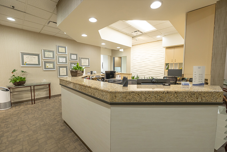 Reception desk in Itasca dental office